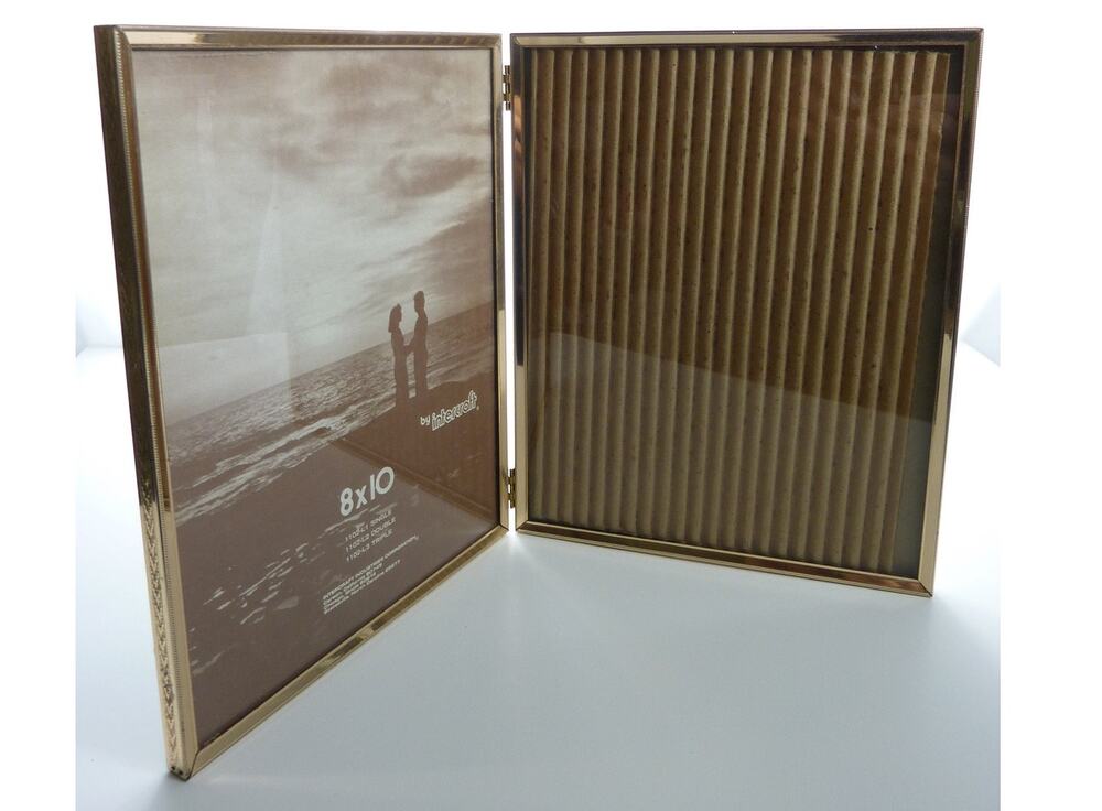 Vintage 1970s Gold Folding Double Picture Frame 8x10 Bifold Twin Photo Display